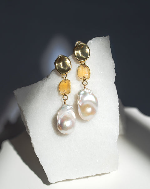 Citrine x Pearls Earrings | November Birthstone