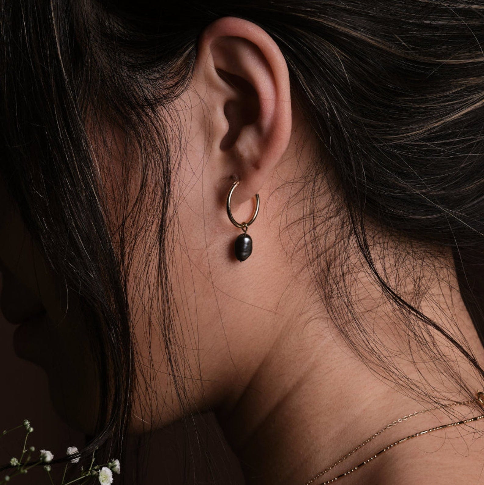 Tiffany Black Pearl Hoops
