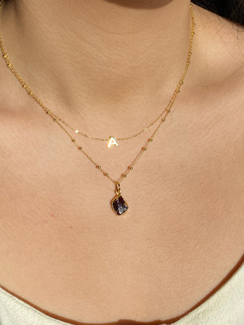 Initial & Garnet Necklace Set | January Birthstone