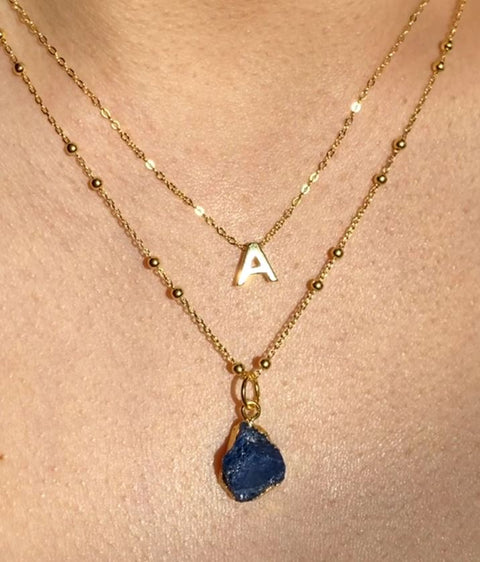 Initial & Sapphire Necklace Set | September Birthstone