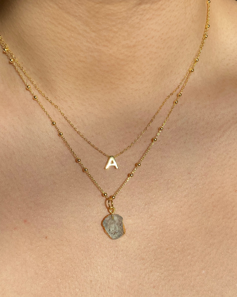 Initial & Aquamarine Necklace Set | March Birthstone