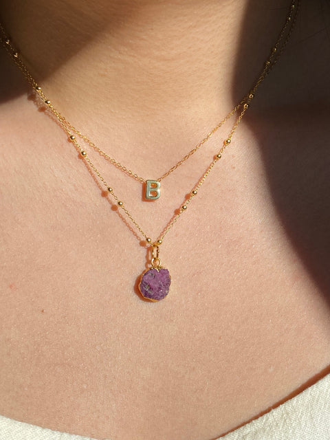 Initial & Ruby Necklace Set | July Birthstone