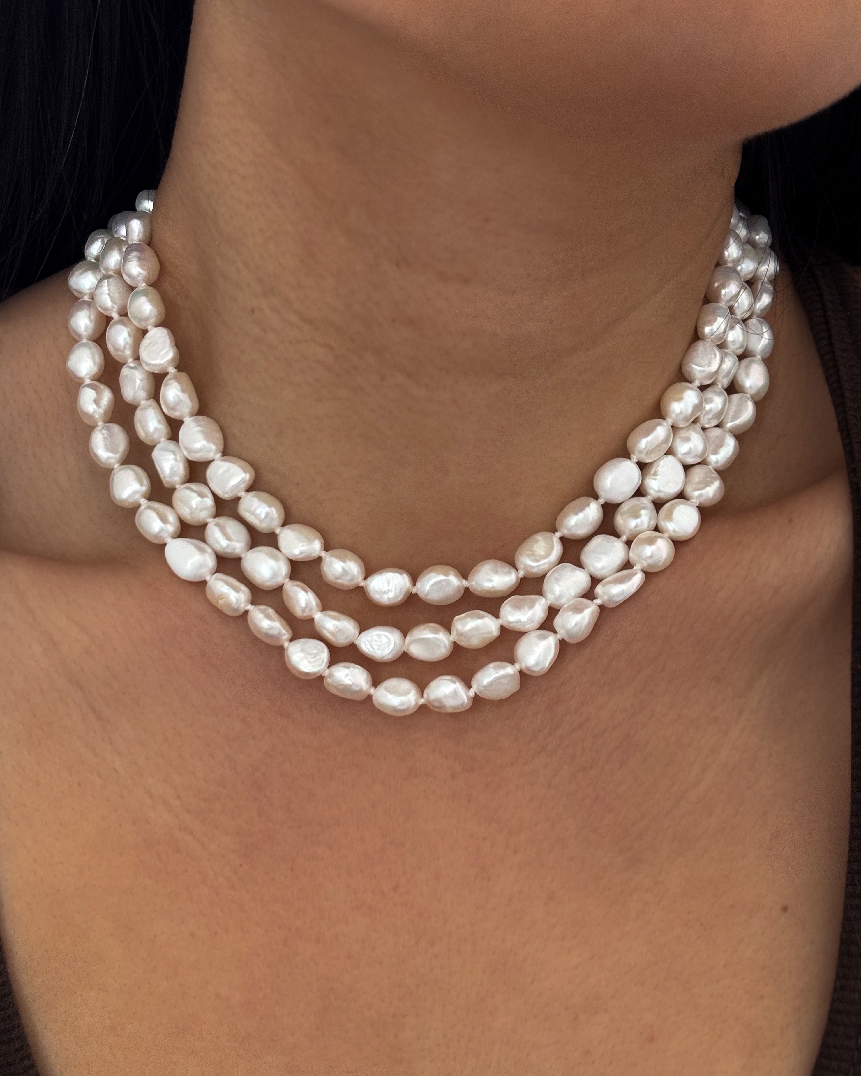 Eleanor 3 Row Pearl Necklace