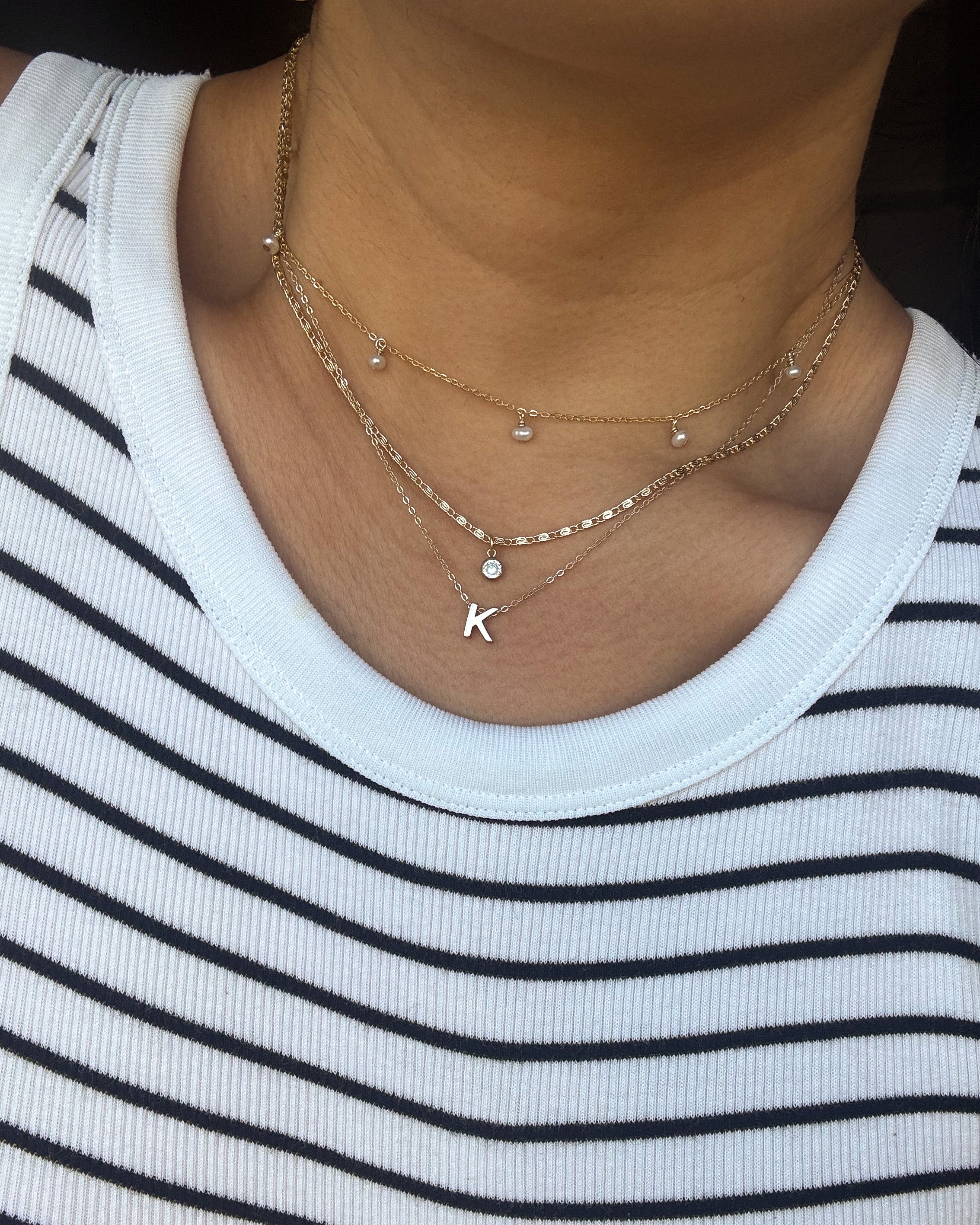 Kimberly Pearl Choker + CZ Necklace + Alphabet Necklace Set