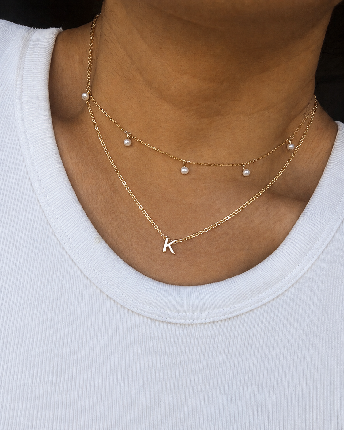 Kimberly Pearl Choker + Alphabet Necklace Set
