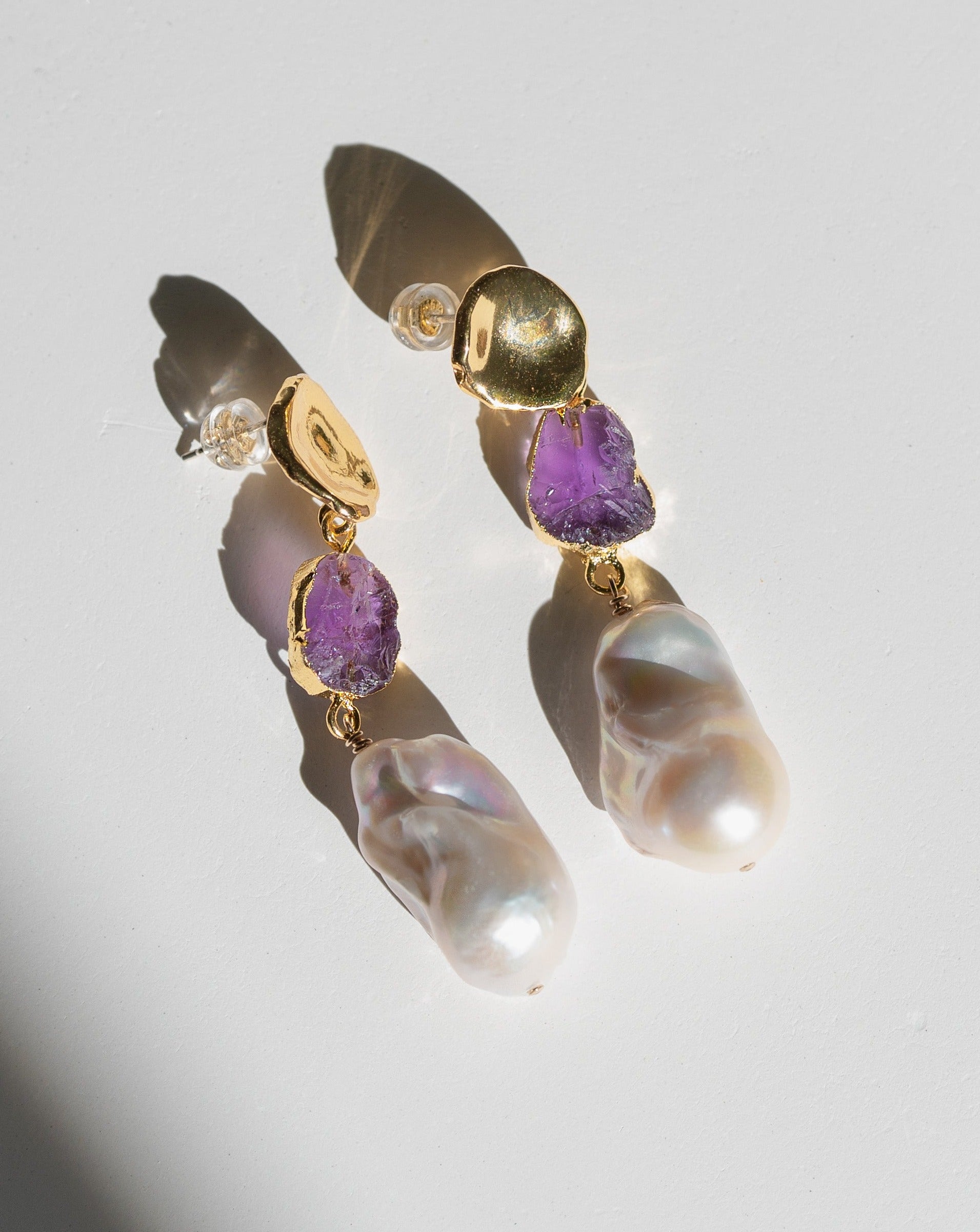 Feb | Amethyst Birthstones x Pearls Earrings