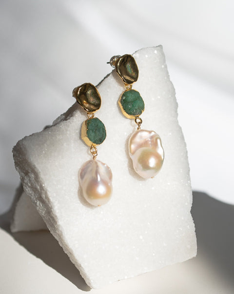 Emerald x Pearls Earrings | May Birthstone