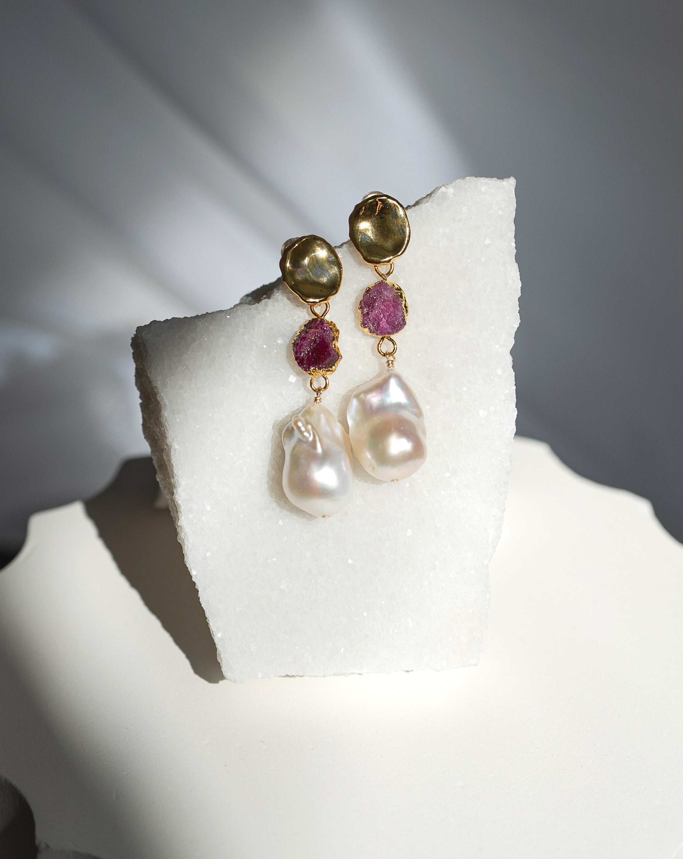 July | Ruby Birthstones x Pearls Earrings